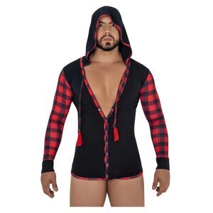 [L-3XL] Candyman Men's Black & Red  Hoodie Bodysuit 99575